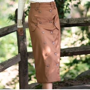 CMOI Front Front Skirt Size Large Brown Modest Midi Cotton Blend